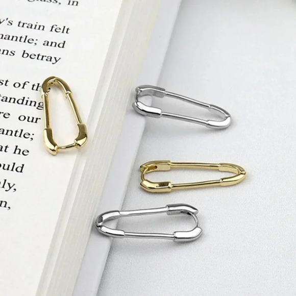 Sterling Silver Paperclip Safety Pin Earrings - Picture 3 of 5
